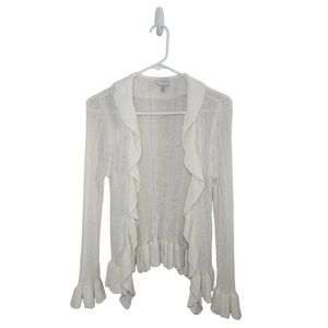 EUC White Cupio Cardigan lightweight sweater Medium Ruffle Beauty Anthropologie